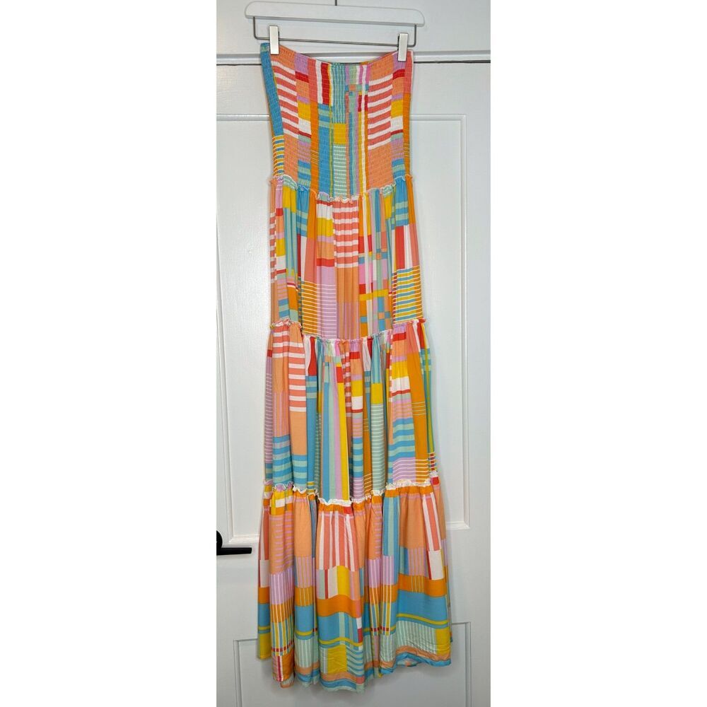 Abel the Label Anthropologie Patchwork Strapless Tiered Maxi Dress Small Smocked - Picture 4 of 10